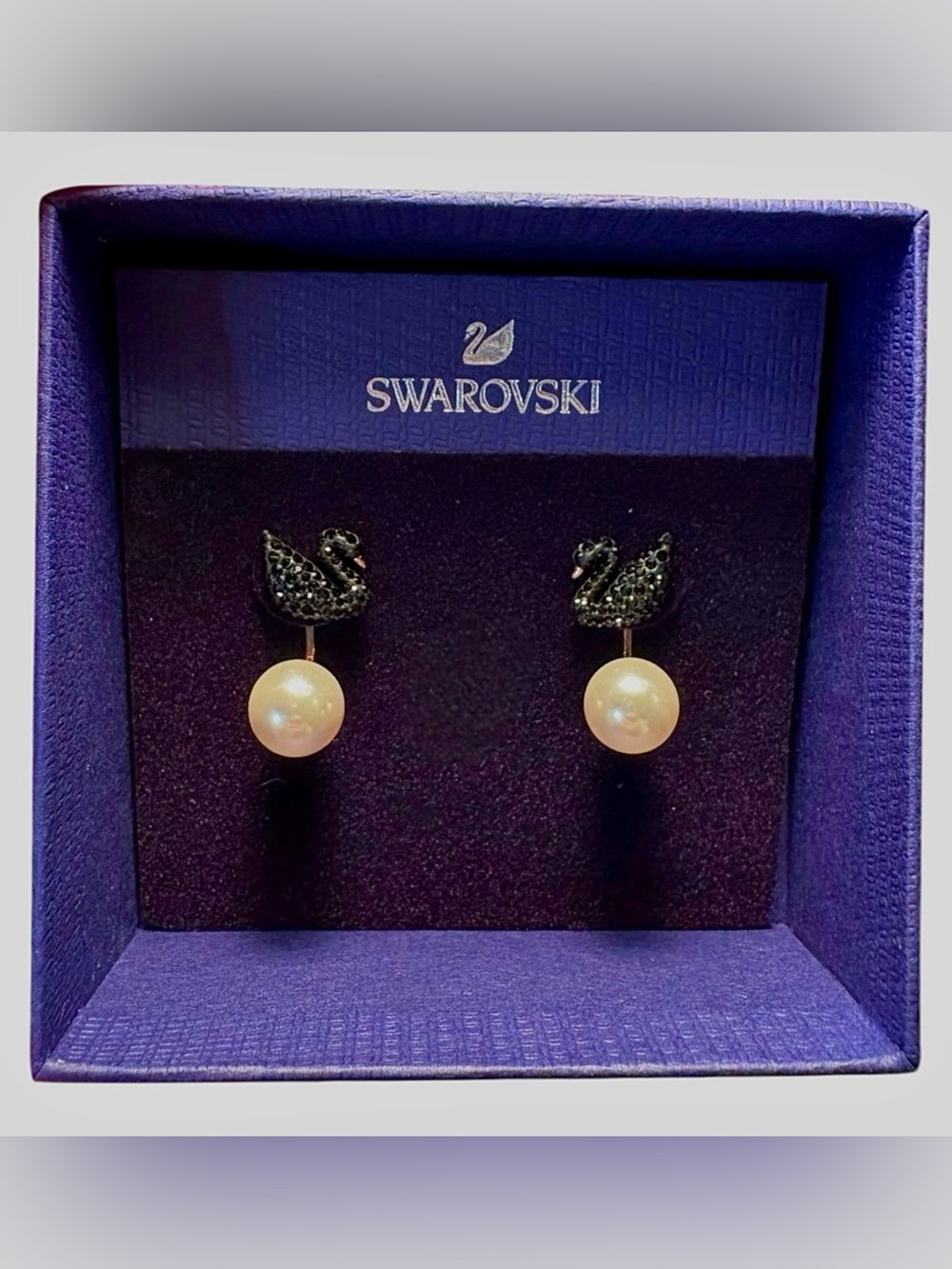 Authentic Swarovski Black Swan Pearl Drop Earrings
